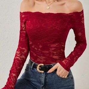 Elegant Red Lace Off-Shoulder Top